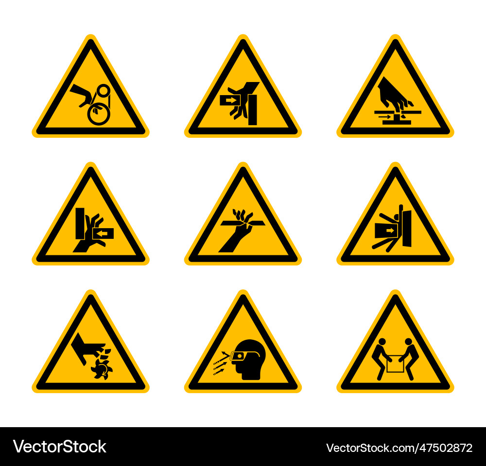 Triangular warning hazard symbols labels isolate Vector Image