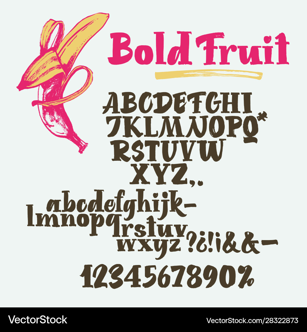 Bold fruit handwritten font script vector image