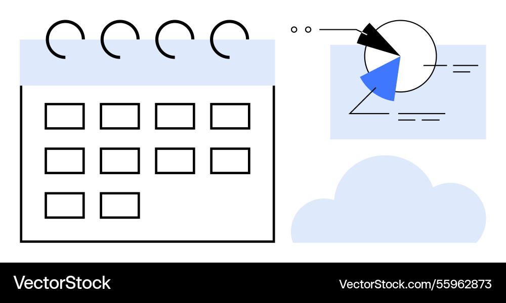Calendar with data analysis chart and cloud Calendar with data analysis chart and cloud vector image
