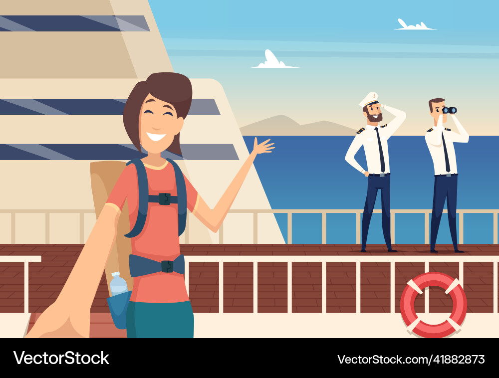 Girl blogger on sea cruise selfie background Girl blogger on sea cruise selfie background vector image