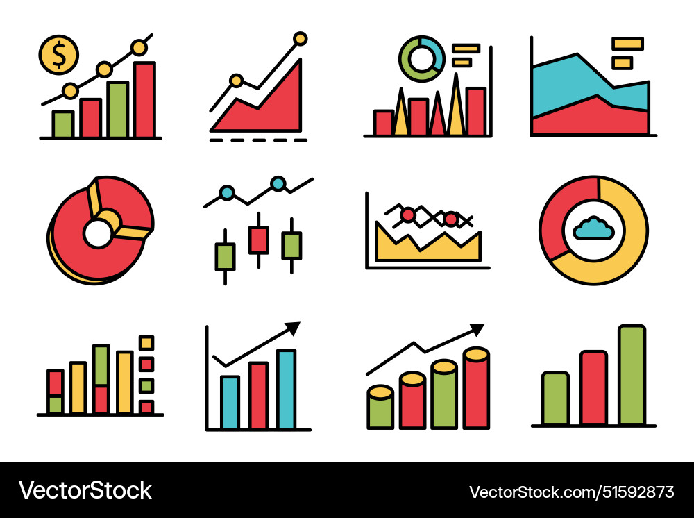 Graph flat icon set on background Vector Image