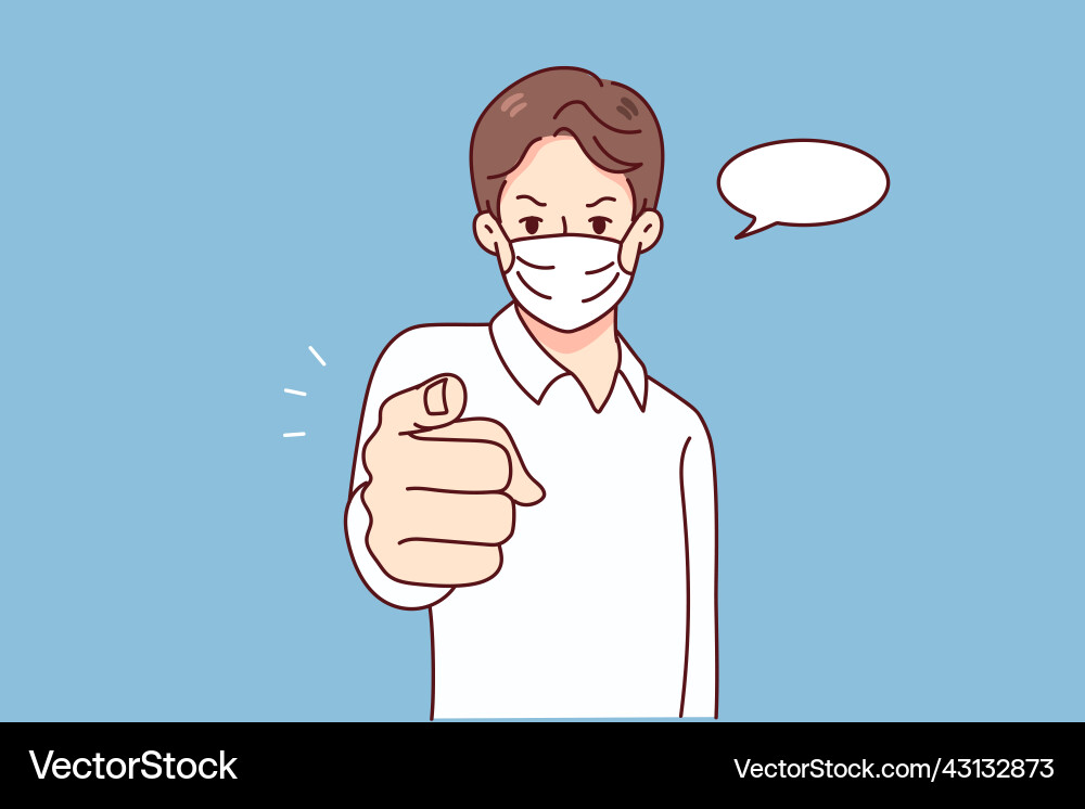 Man in mask point at screen vector image