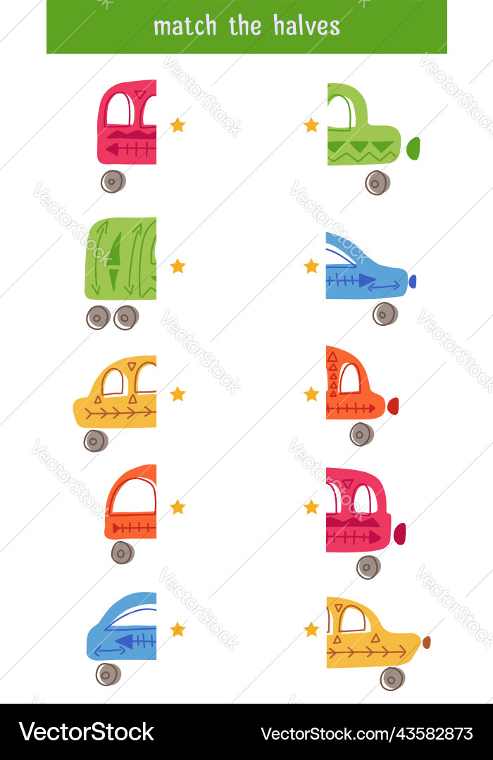Match the halves children educational game find Match the halves children educational game find vector image