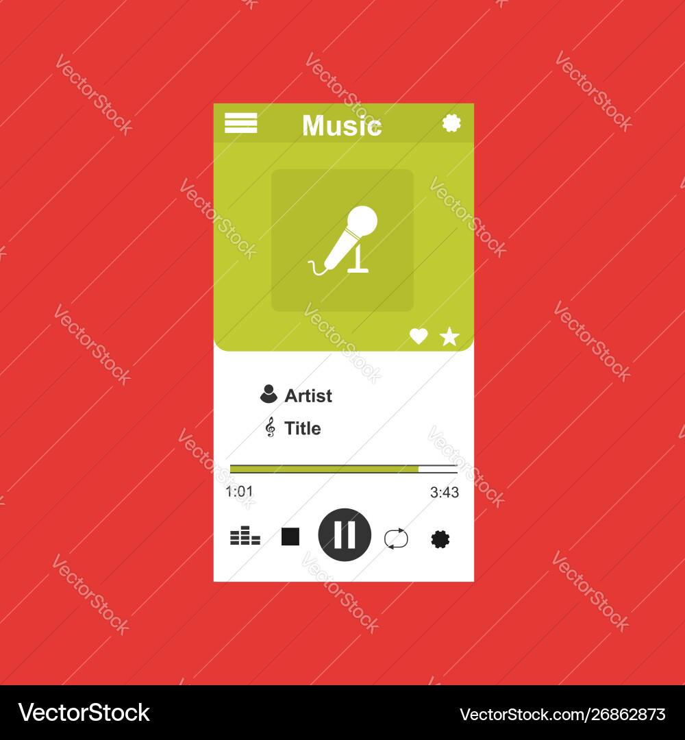 Media player application app template with flat Vector Image