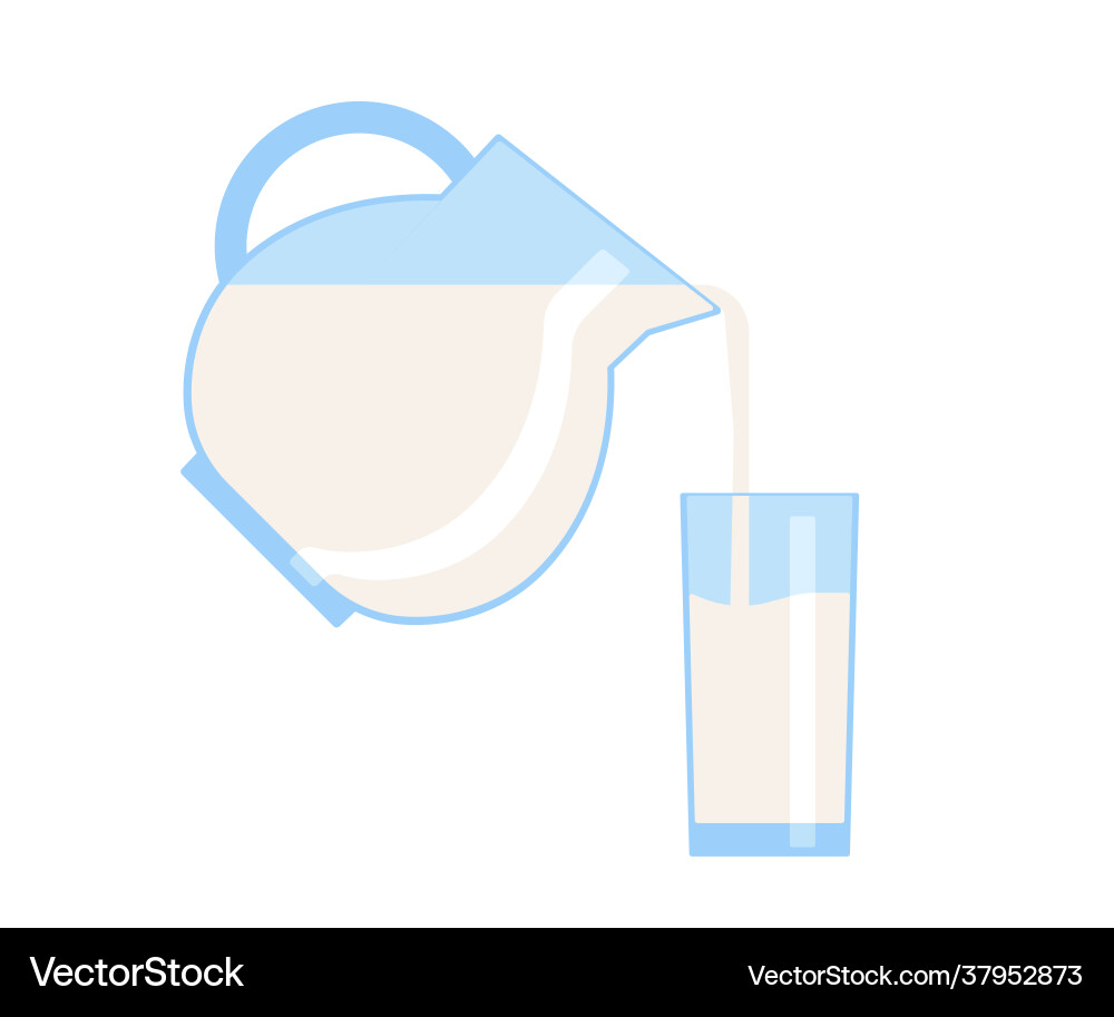 Milk fill in glass jug full cup fresh drink Milk fill in glass jug full cup fresh drink vector image