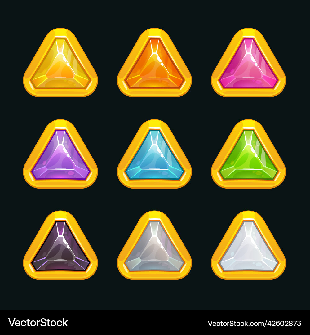 Multicolored shiny crystal assets for game design Vector Image