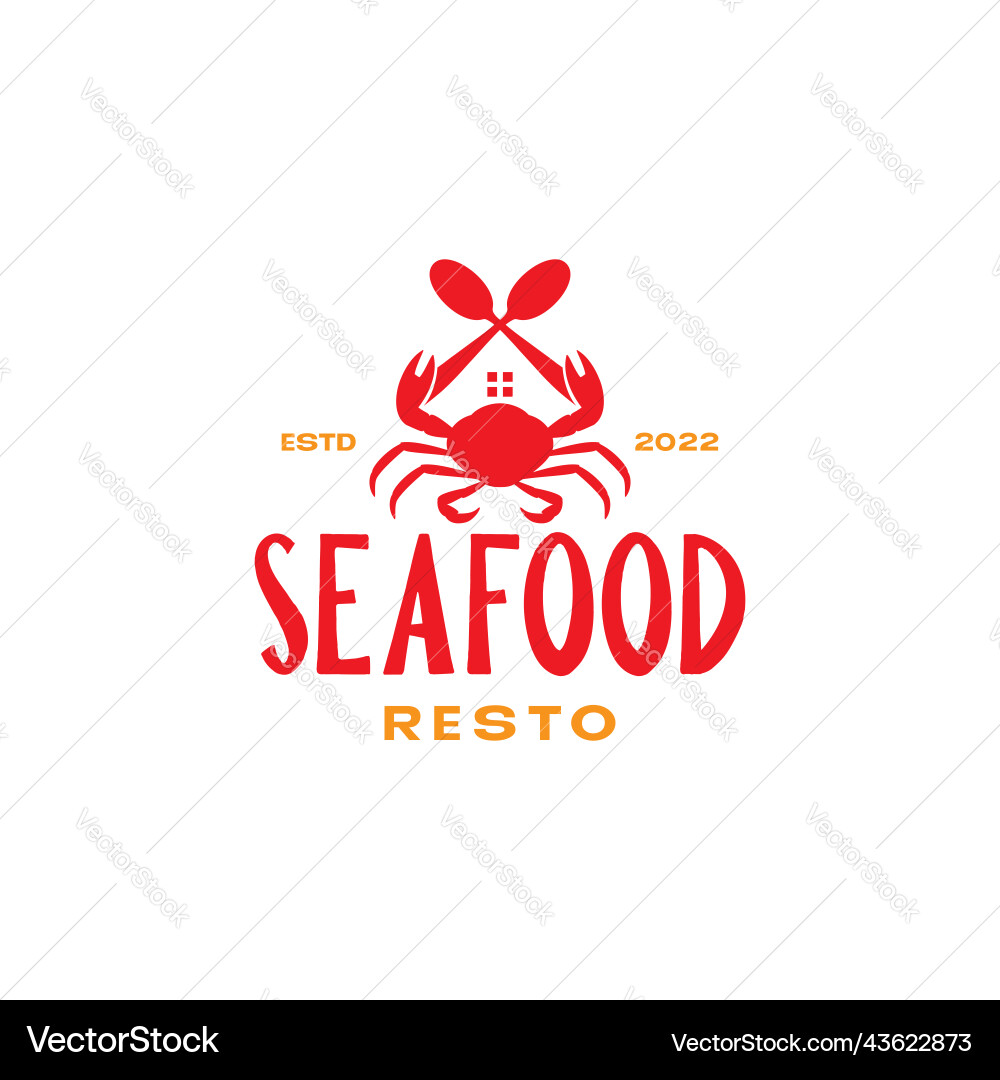 Rote Krabben mit Löffel Restaurant Logo Design Rote Krabben mit Löffel Restaurant Logo Design vektorbild