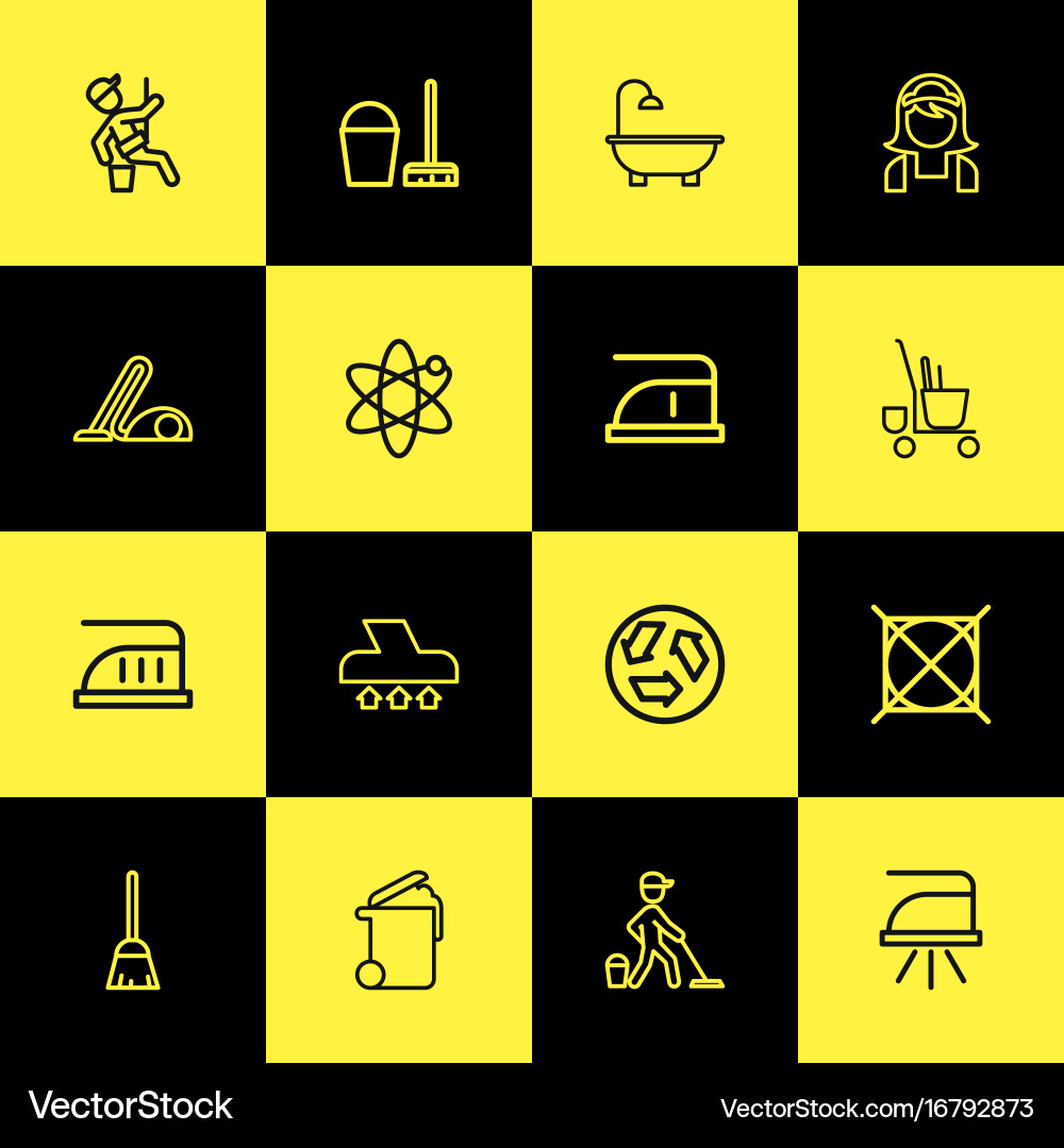 Set of 16 editable cleanup outline icons includes vector image