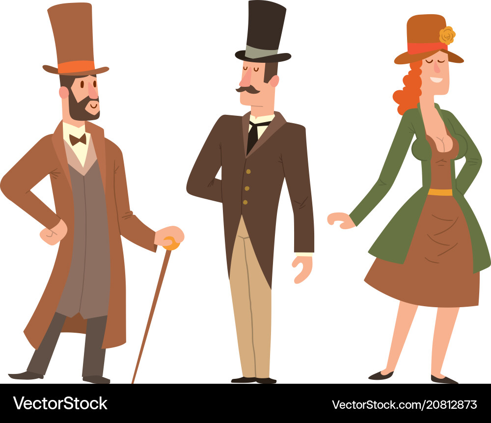 Vintage victorian cartoon gents retro people Vintage victorian cartoon gents retro people vector image