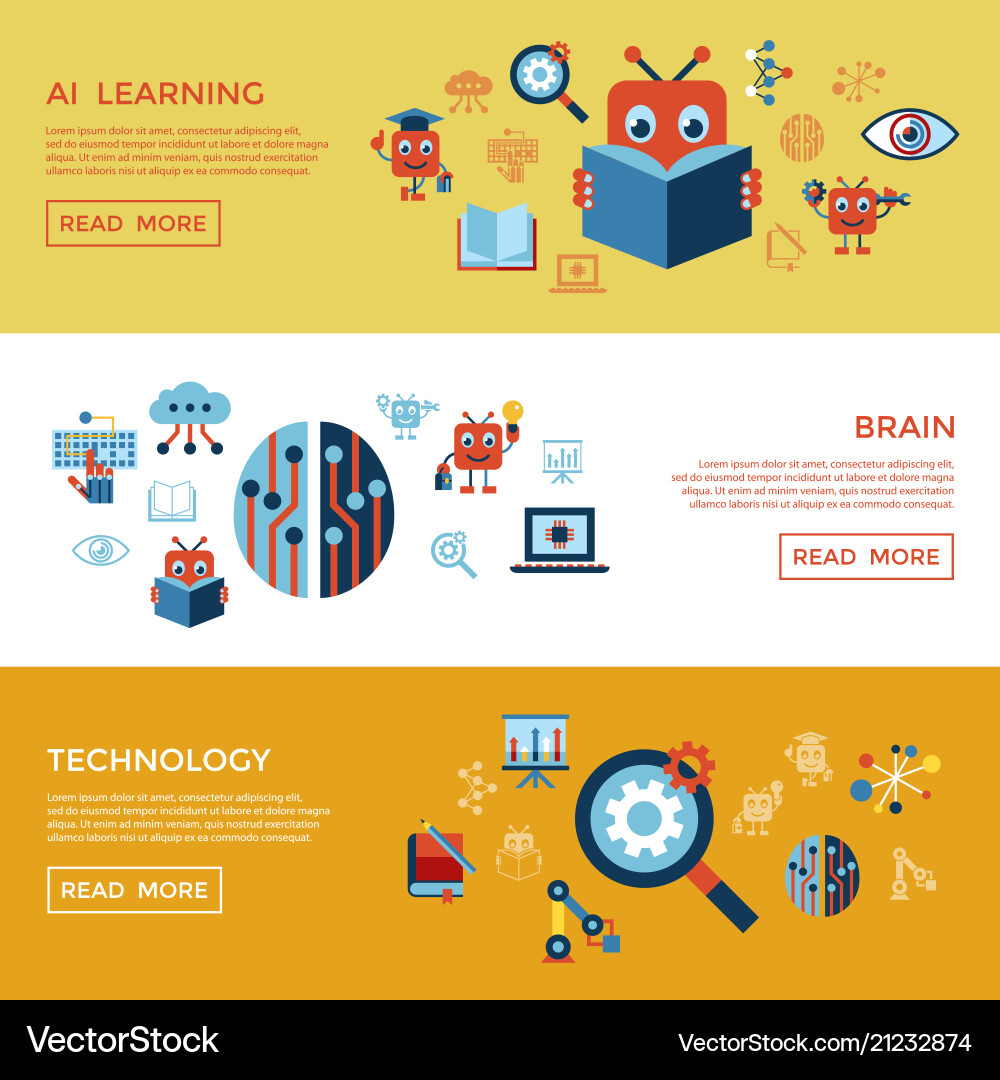 Artificial intelligence self learning icon set Artificial intelligence self learning icon set vector image