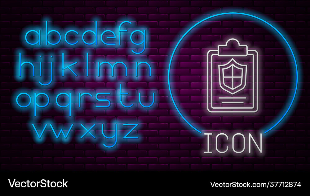 Glowing neon line document with shield icon Glowing neon line document with shield icon vector image