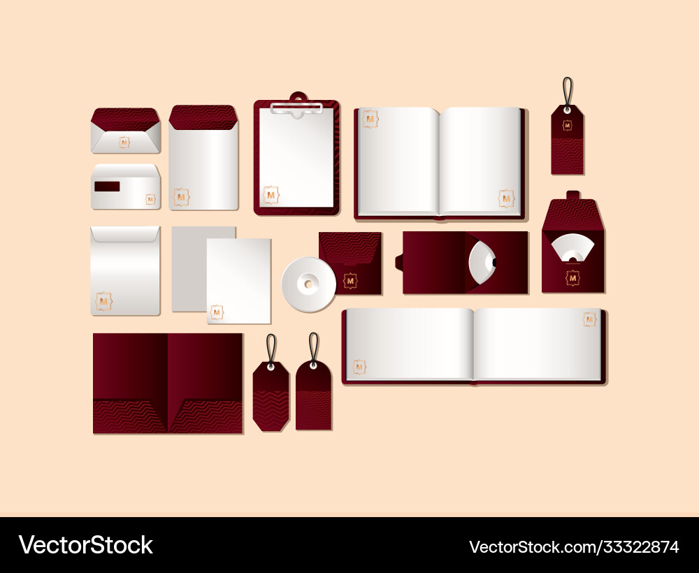 Mockup set with dark red branding design vector image