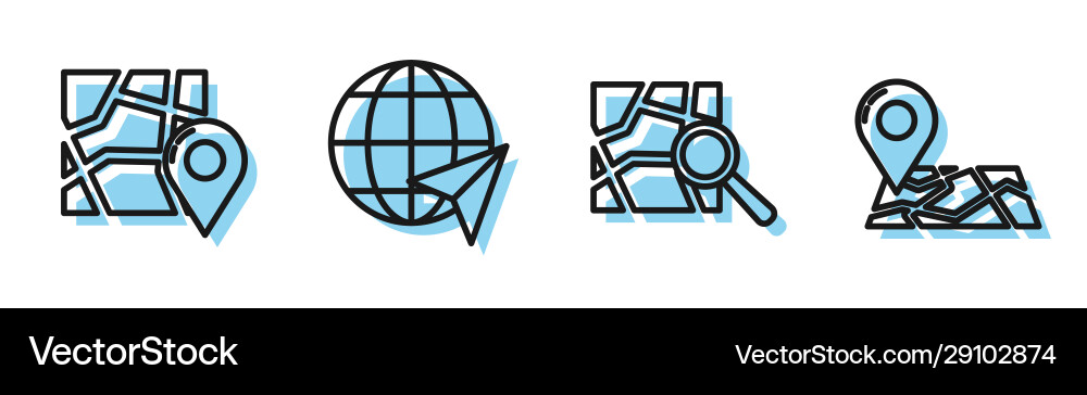 Set line folded map with location marker Vector Image