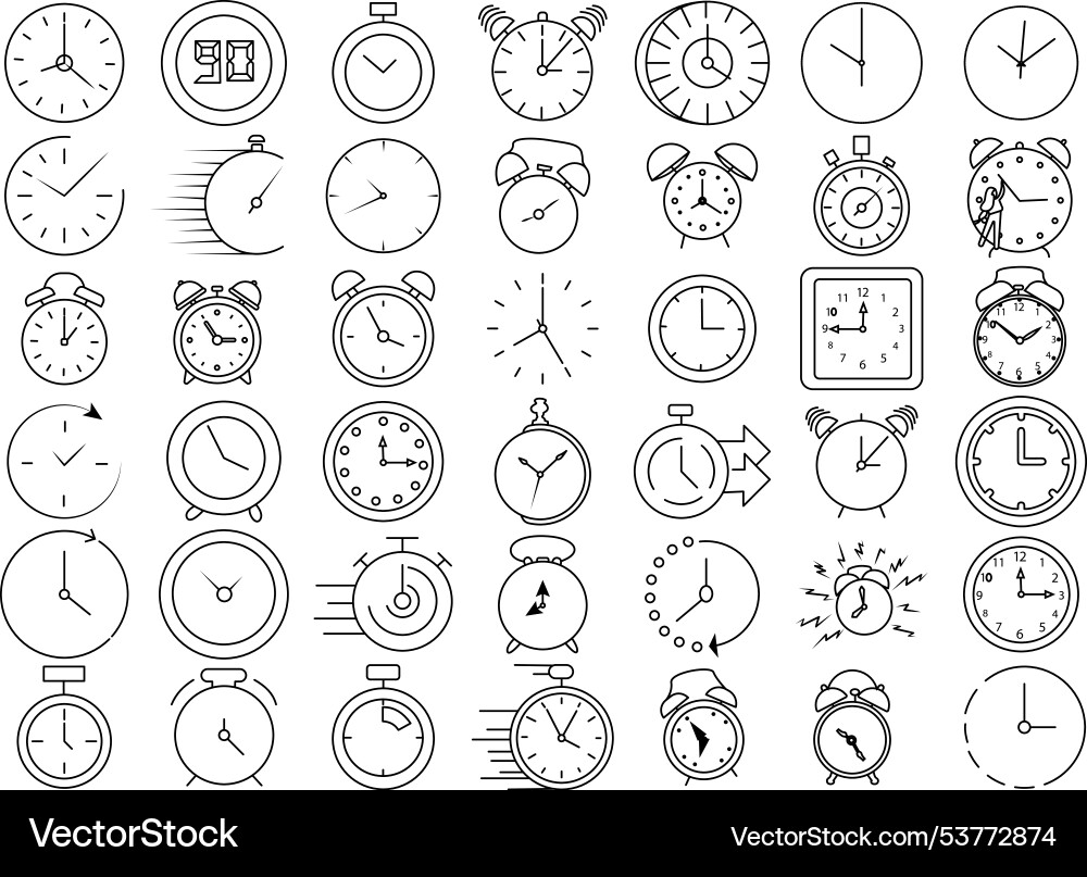 Time and clock stopwatch timer icon set Vector Image