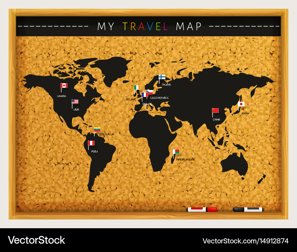 Travel map with flags pointers vector image