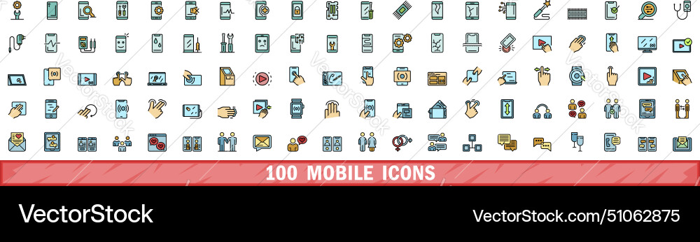 100 mobile icons set color line style Vector Image