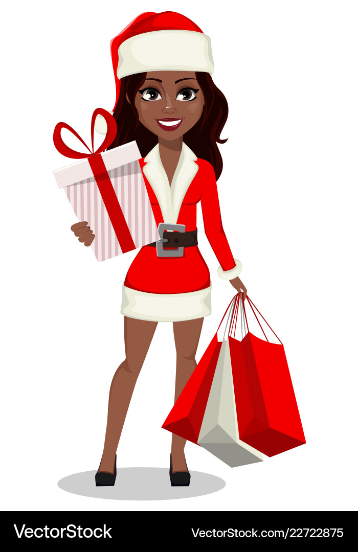 African-american woman in santa claus costume African-american woman in santa claus costume vector image
