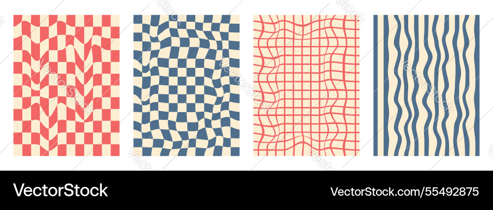 Groovy checkerboard pattern set psychedelic Groovy checkerboard pattern set psychedelic vector image
