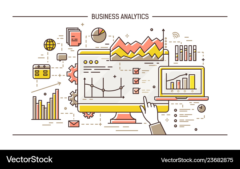 Hand pointing at computer display with results Hand pointing at computer display with results vector image