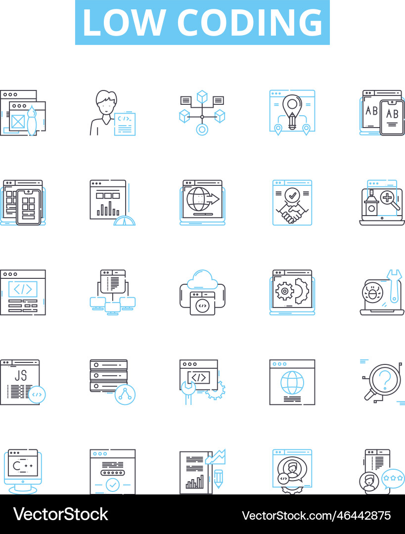 Low coding line icons set no-code visual Low coding line icons set no-code visual vector image