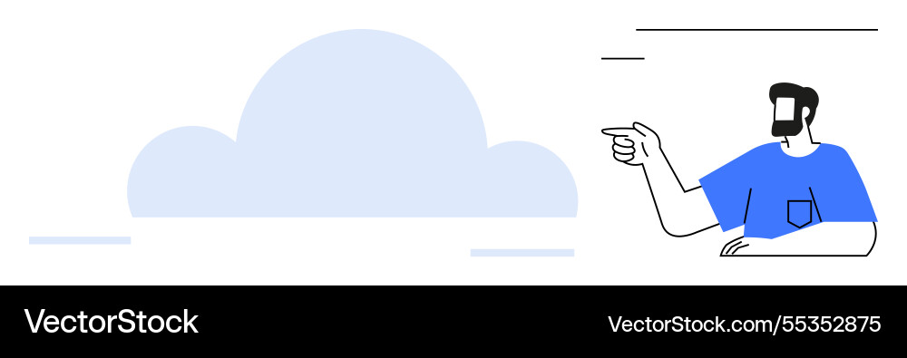 Man pointing towards a cloud shape with minimalist vector image
