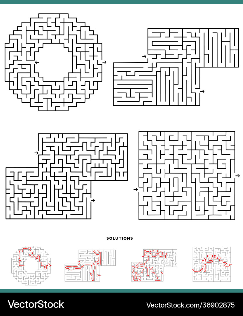Maze games graphs set with solutions Maze games graphs set with solutions vector image