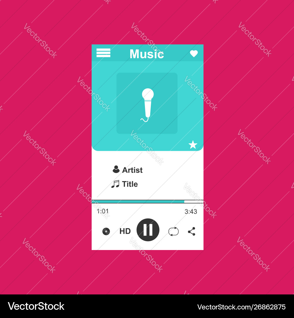 Media player application app template with flat vector image