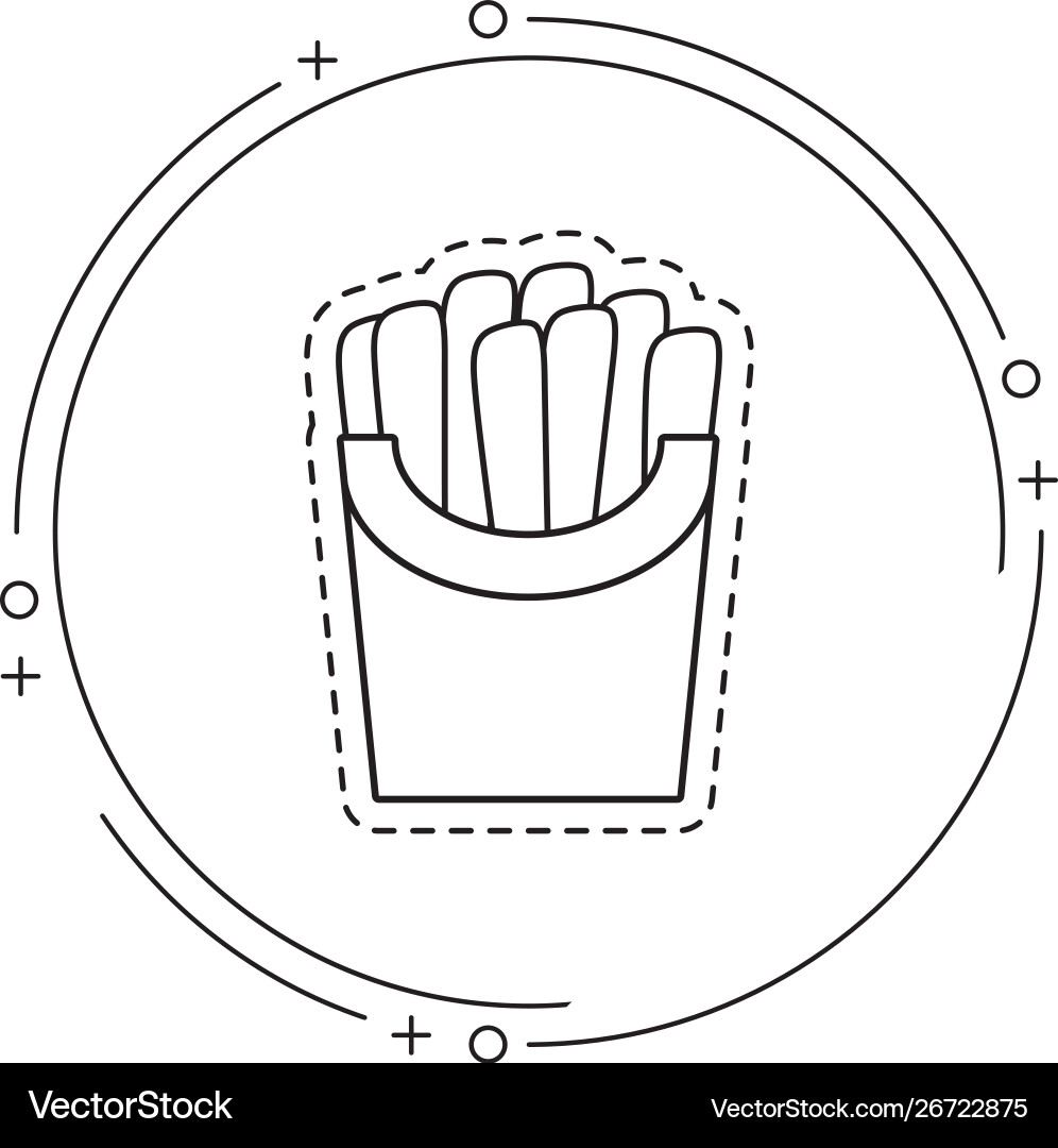 Patch delicious french fries in frame circular vector image