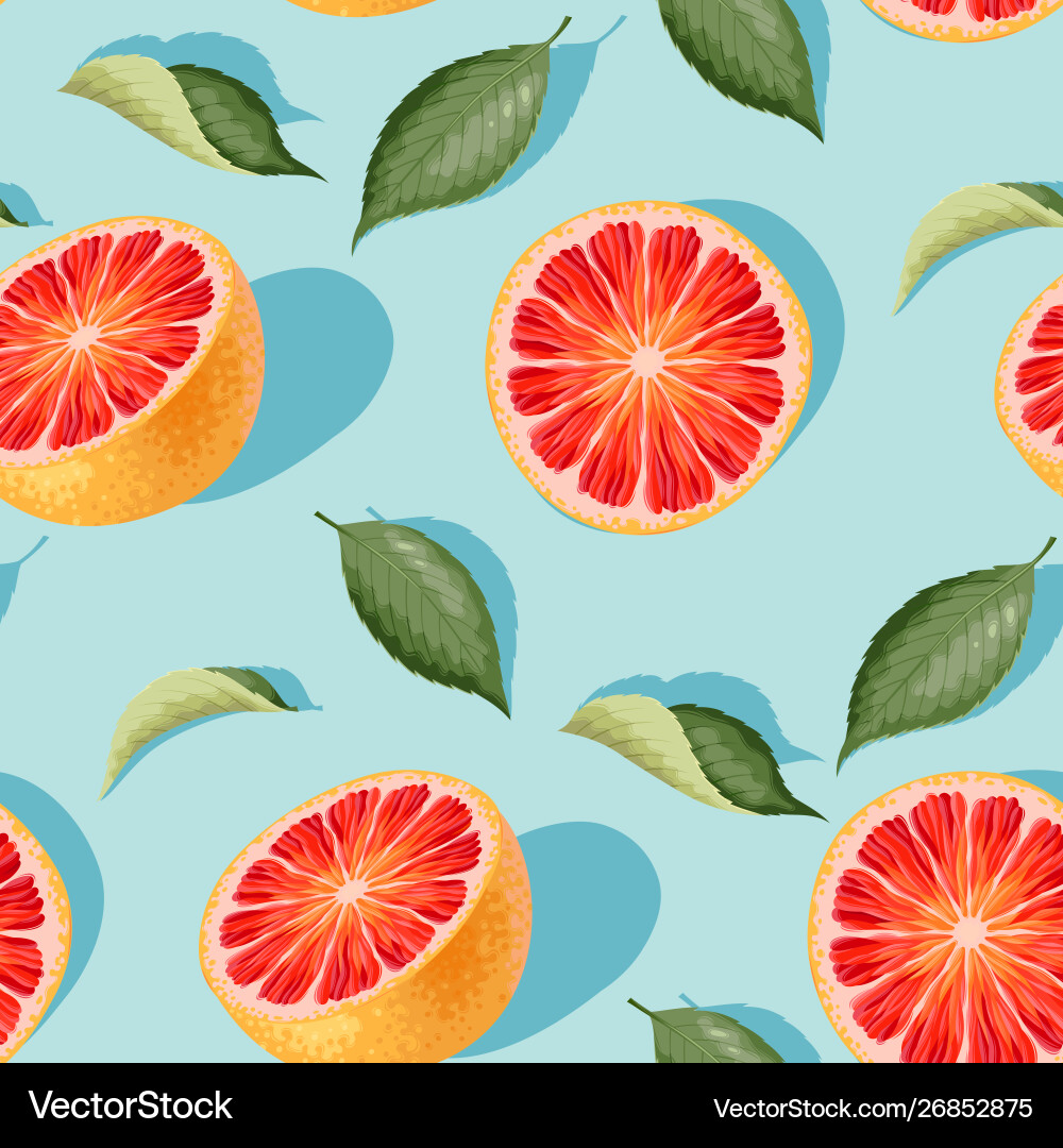 Seamless pattern with grapefruit slices and leaves vector image
