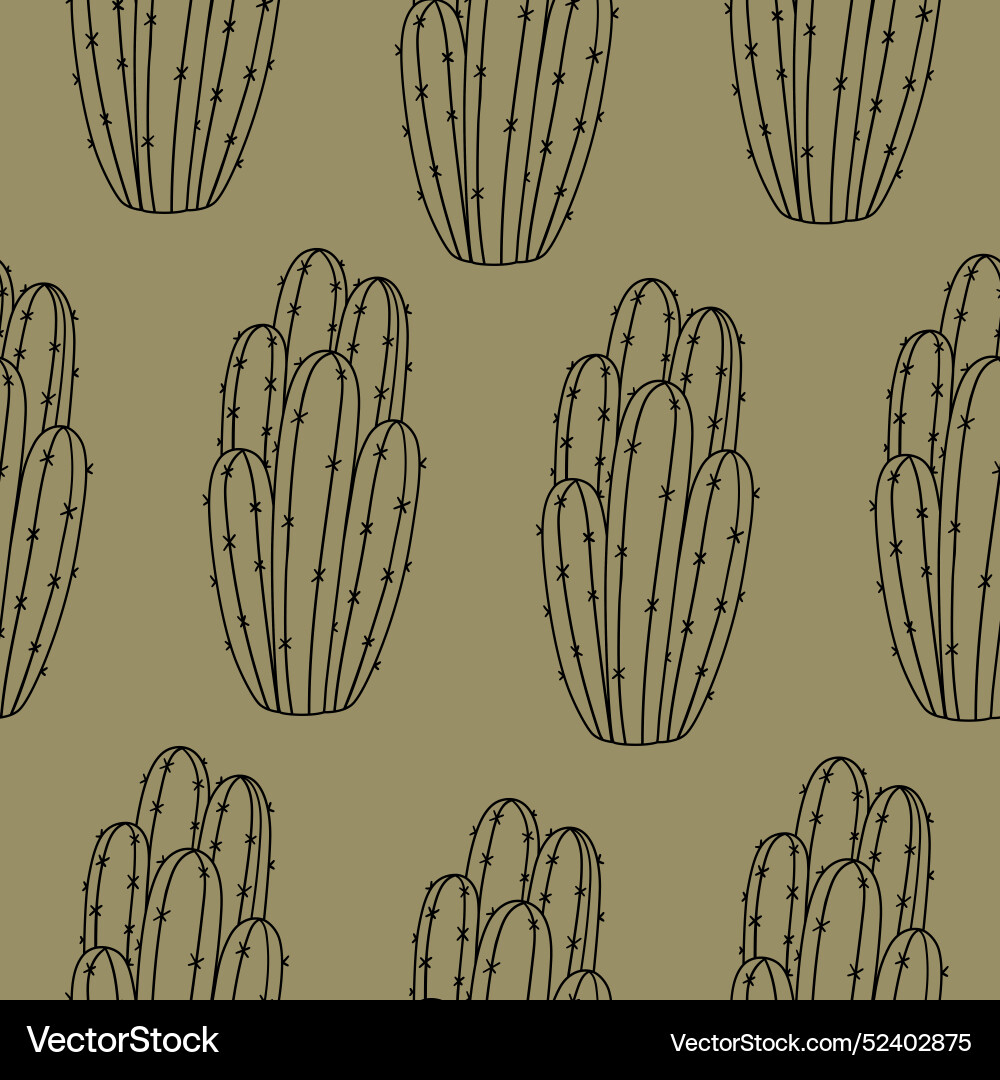Seamless pattern with outline cactus vector image