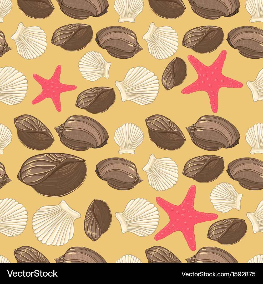 Seashell Starfish Seamless Pattern vector image