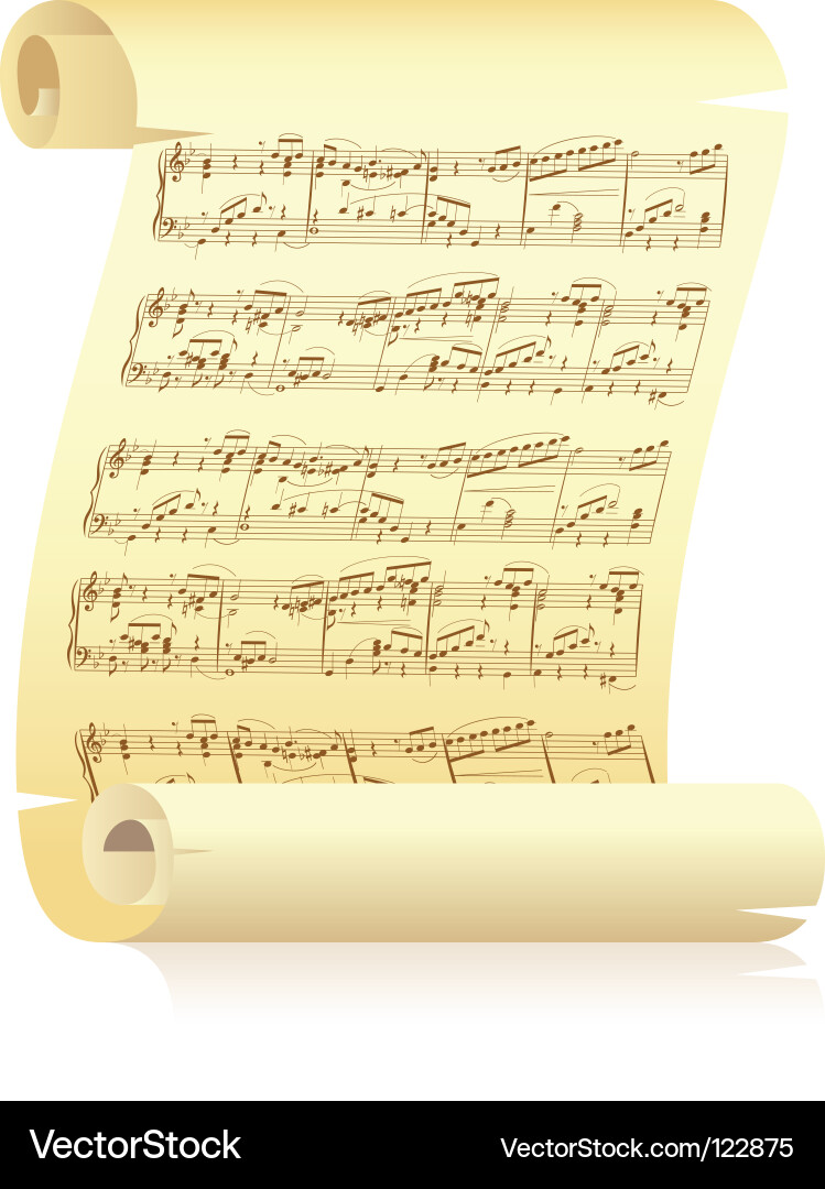 Yellow scroll with musical notation vector image