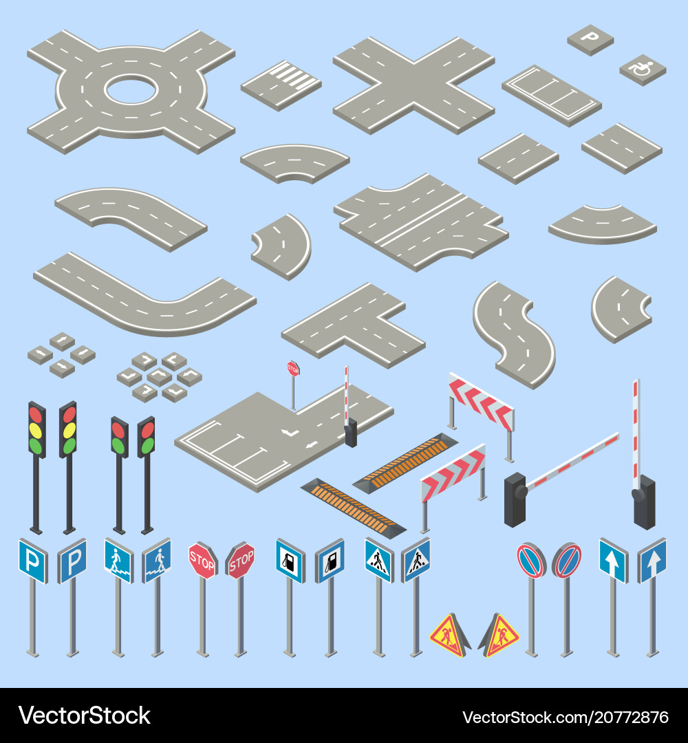 3d isometric road signs elements vector image