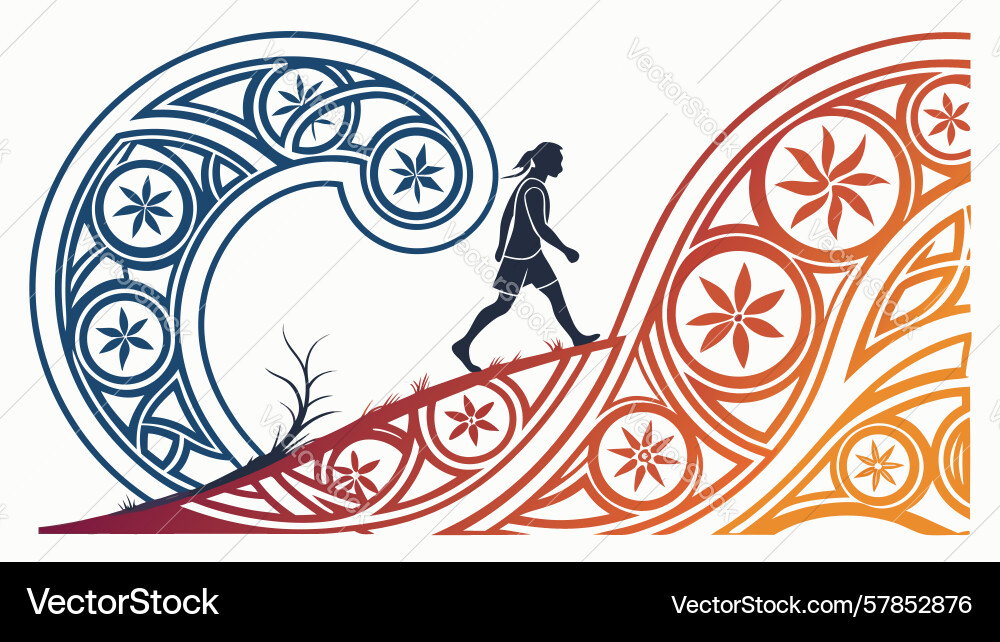 Abstract hiker on wavy path art design generative Vector Image