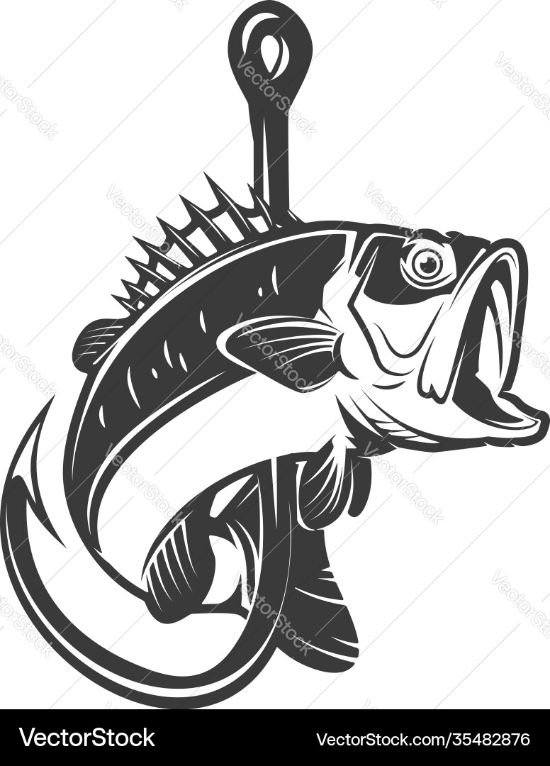 Bass and fishing hook design element Royalty Free Vector