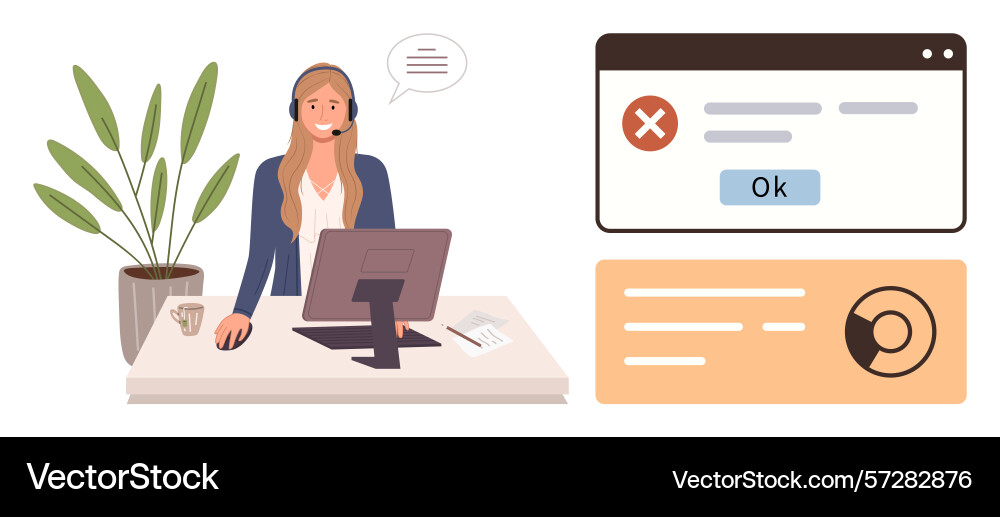Customer support agent resolving online error Customer support agent resolving online error vector image