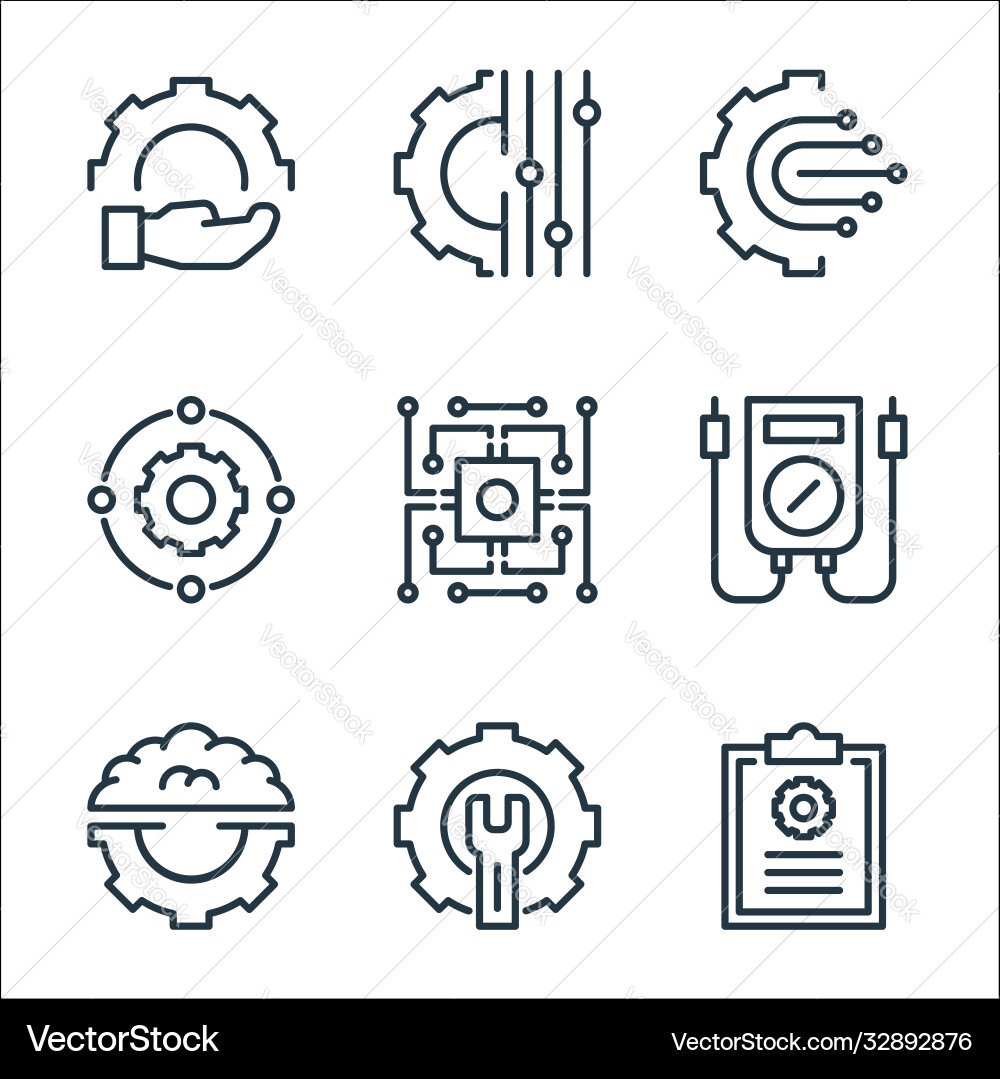 Engineering line icons linear set quality Vector Image