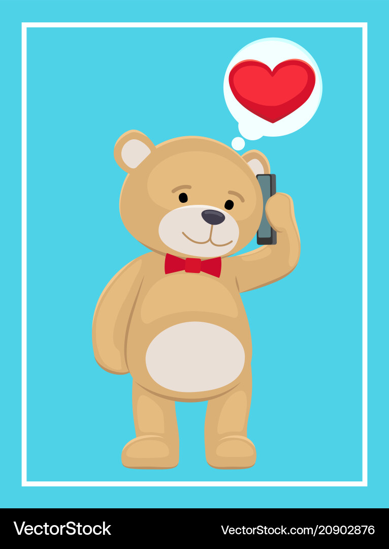 Plush bear toy speaking on telephone with his love Plush bear toy speaking on telephone with his love vector image