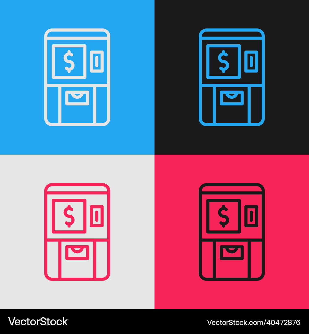 Pop art line atm - automated teller machine Pop art line atm - automated teller machine Vector Image
