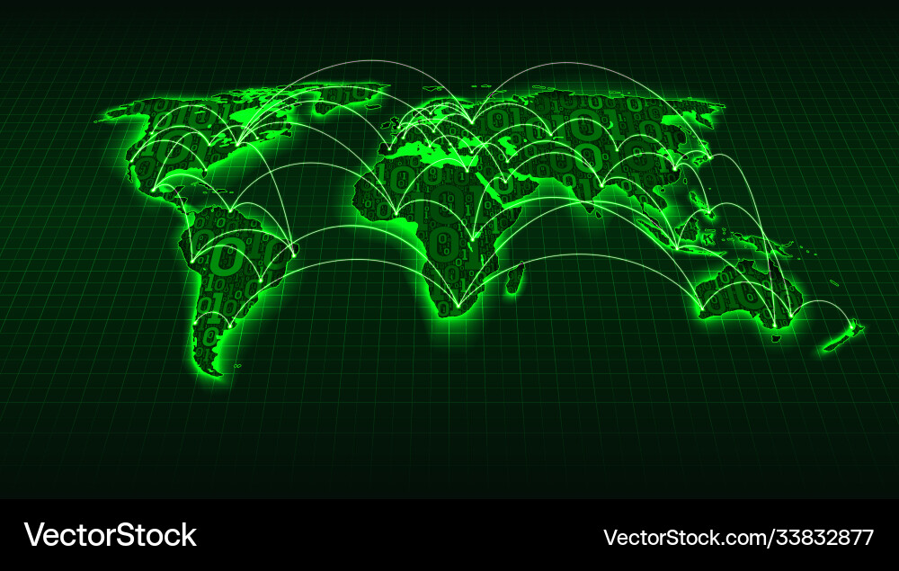 Abstract green world map from digital binary code Abstract green world map from digital binary code Vector Image