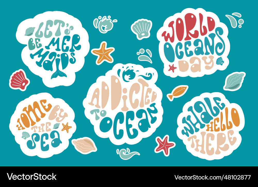 Collection of lettering stickers about ocean Collection of lettering stickers about ocean vector image