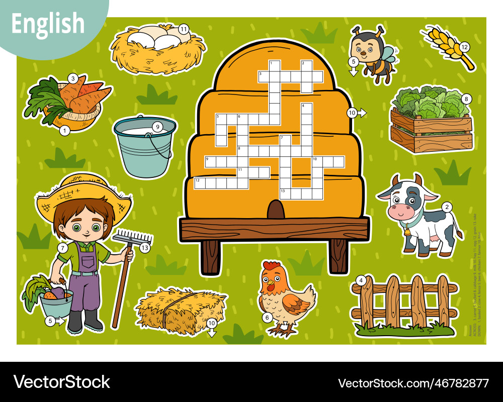 Crossword in englischer Ausbildung Spiel für Kinder Crossword in englischer Ausbildung Spiel für Kinder vektorbild