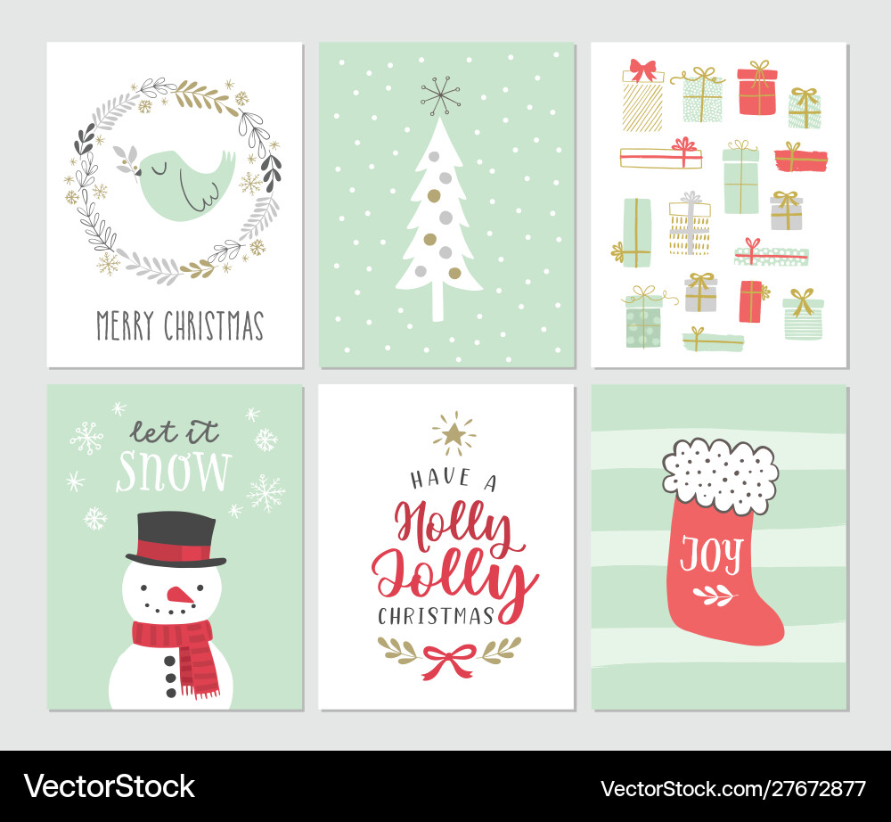 Cute christmas cards set hand drawn Cute christmas cards set hand drawn vector image