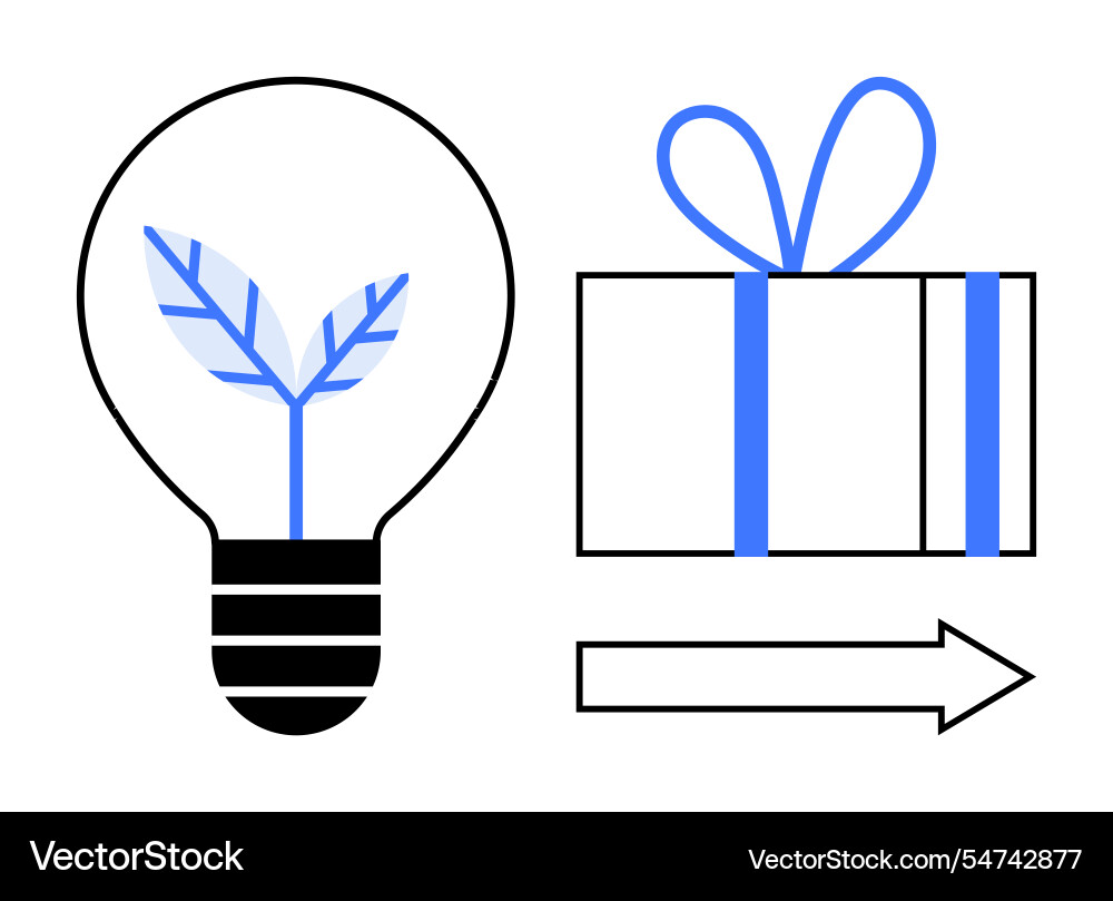 Lightbulb with leaf inside and gift box arrow Vector Image