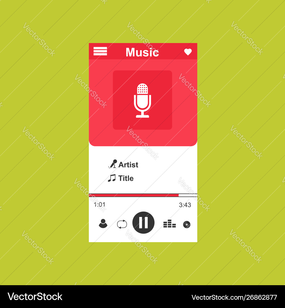 Media player application app template with flat Media player application app template with flat vector image