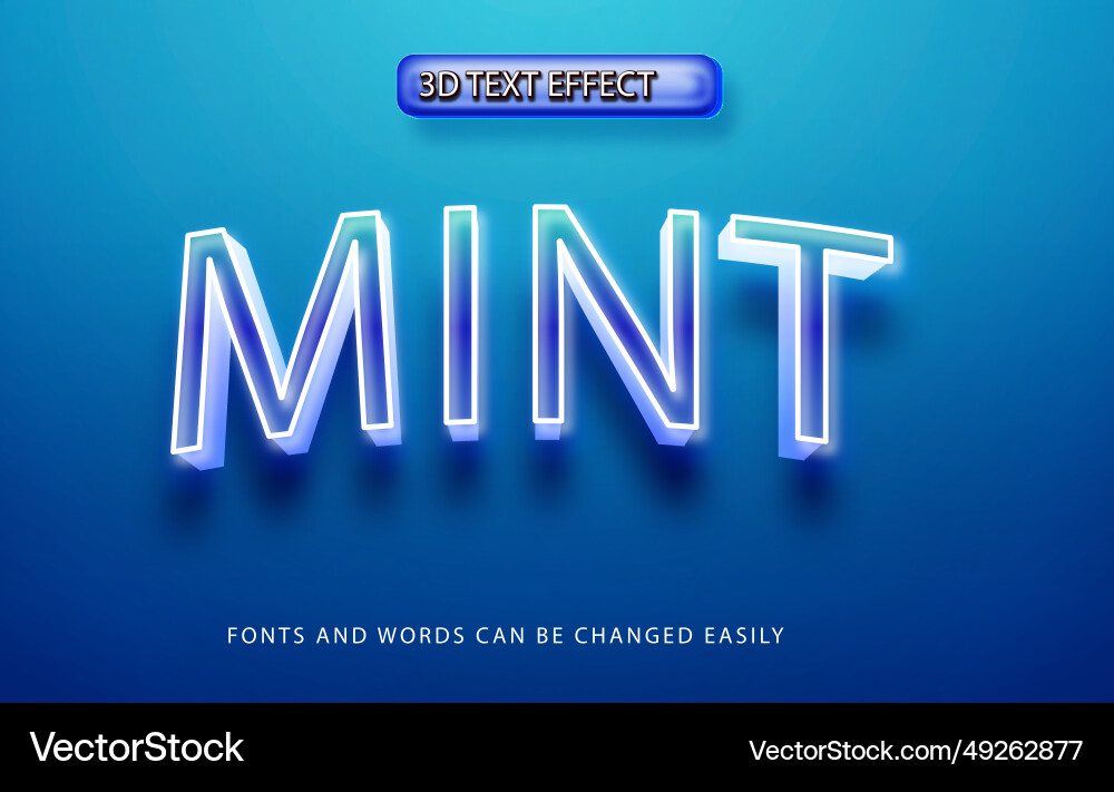 Mint 3d editable text effect style Vector Image