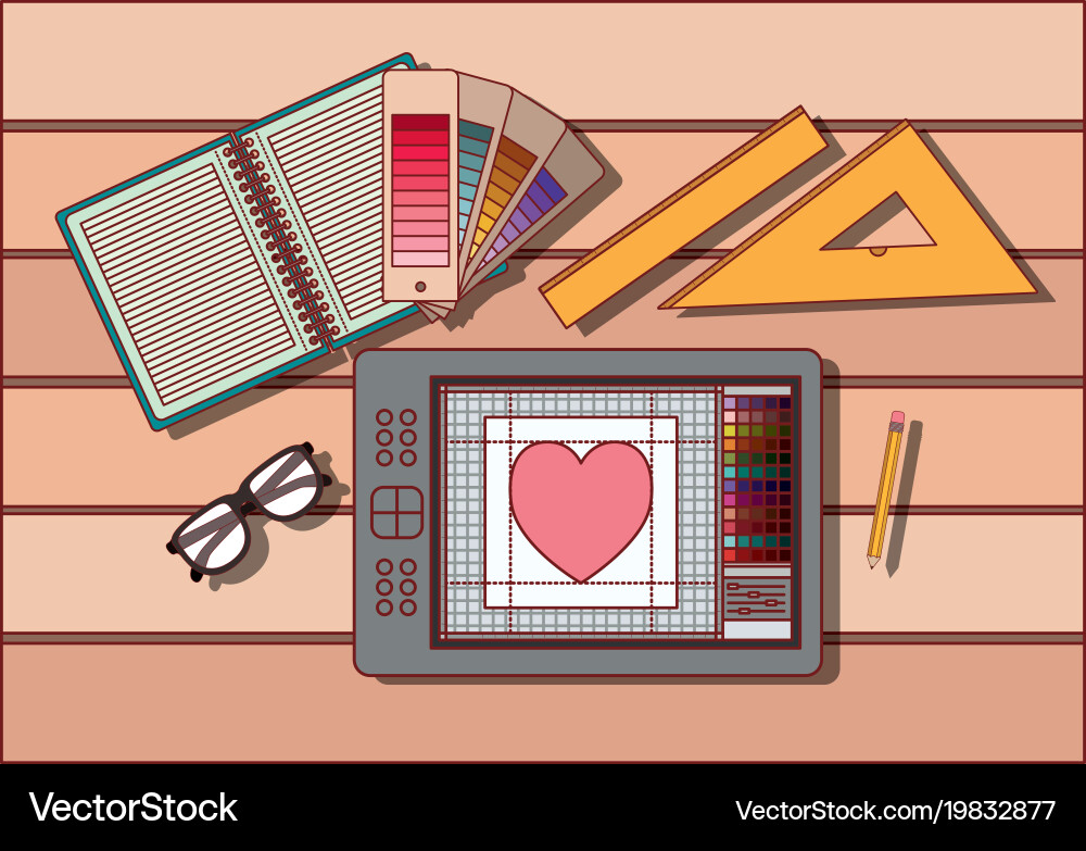 Notebook and ruler tools tablet digitizer over Vector Image