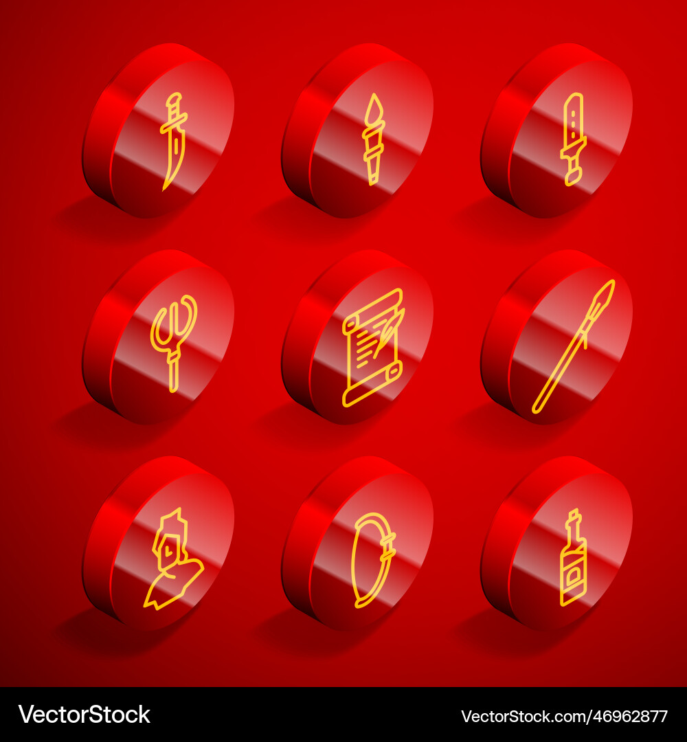 Set line dagger torch flame medieval sword Set line dagger torch flame medieval sword vector image