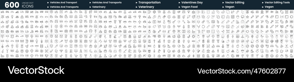 Set of 600 thin line icons in this bundle include vector image