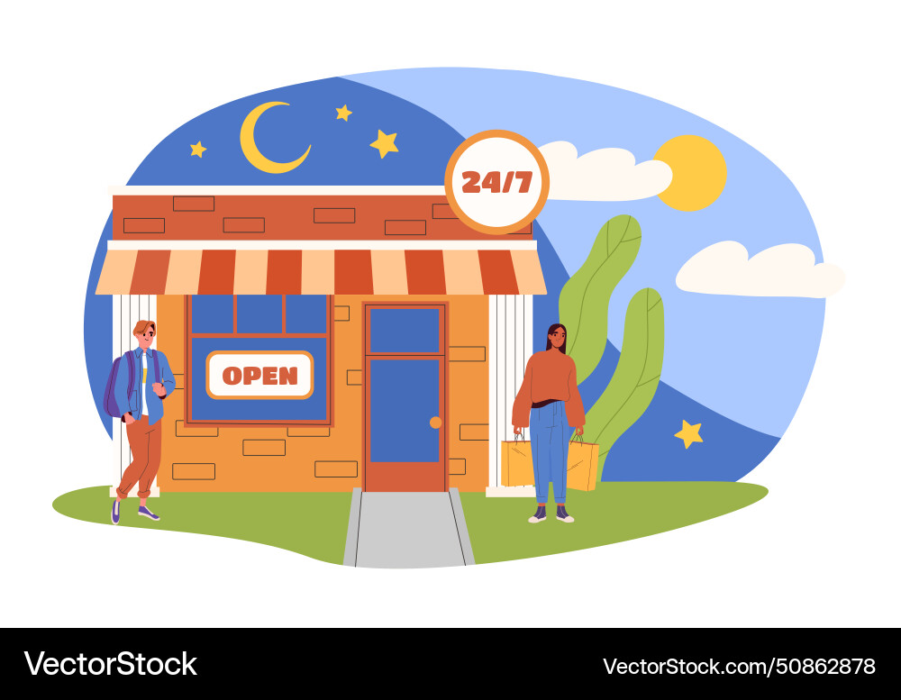 24 Hour Shop Concept Royalty Free Vector Image 24-hour-shop-concept-royalty-free-vector-image